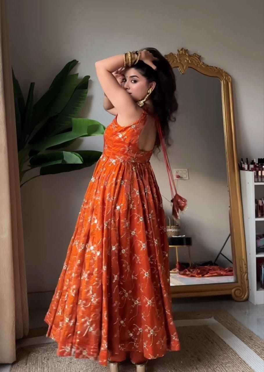 Meher Embroidered Chinon Silk Anarkali Set - Image 2