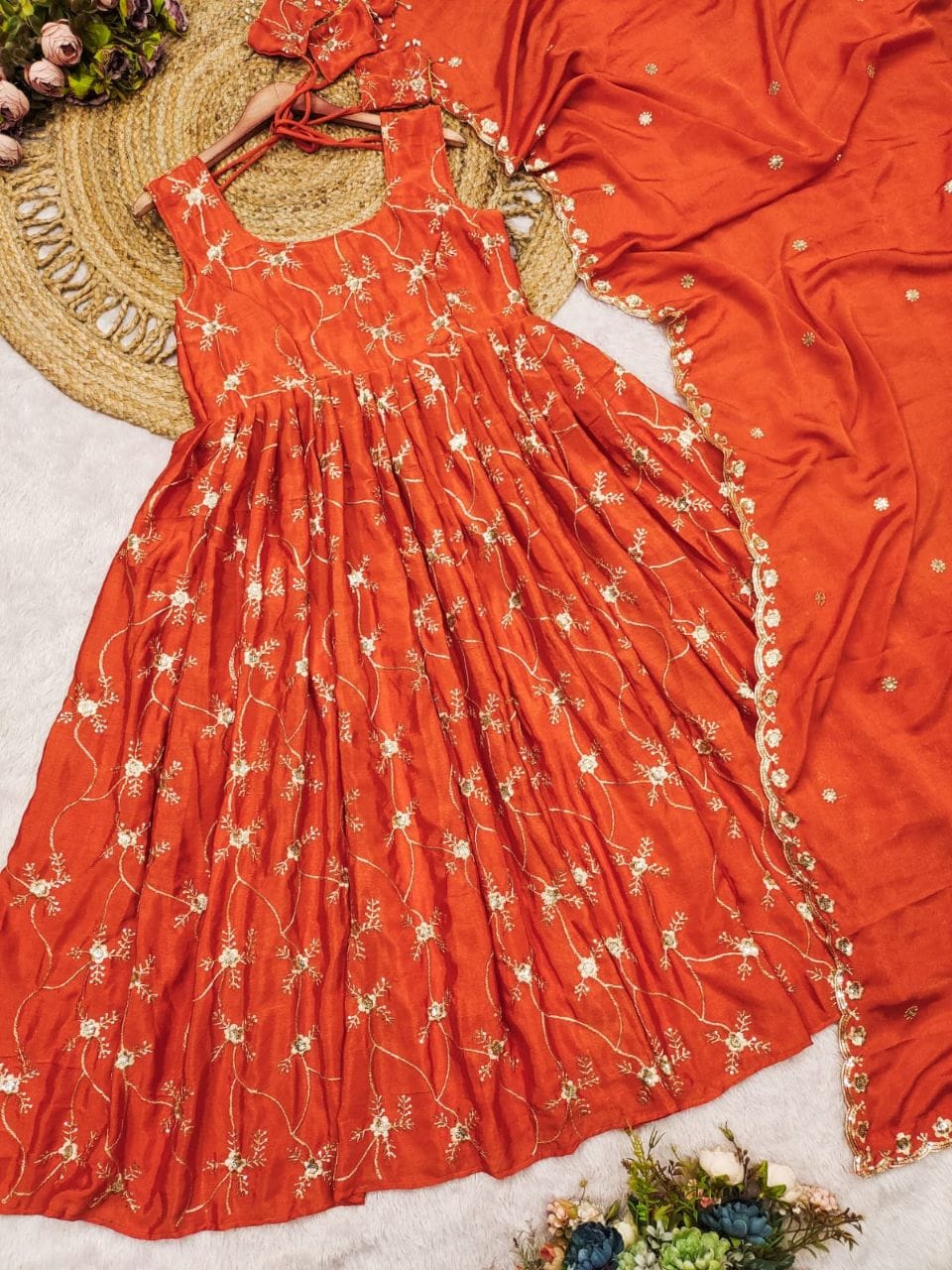 Meher Embroidered Chinon Silk Anarkali Set - Image 4