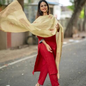 Red Embroidered Kurta Pant Dupatta Set