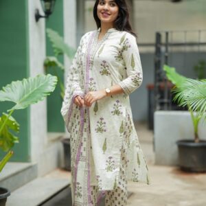 ✨ Lavender Garden Cotton Kurti Set ✨