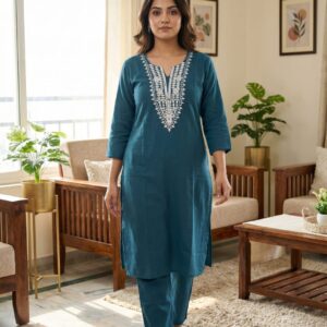 Teal Elegance Cotton Flex Kurta Set