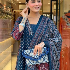 Indigo Charm Printed Cotton Suit Set