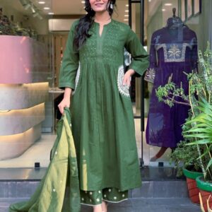 Elegant Green Cotton Suit Set