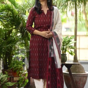 Maroon Handloom Grace Suit Set