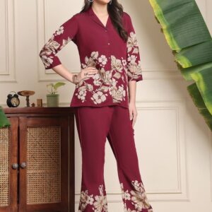 Maroon Blossom Cotton Co-Ord Set