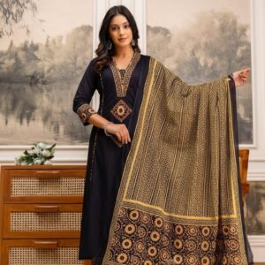 ✨ Royal Noir Cotton A-Line Suit Set ✨