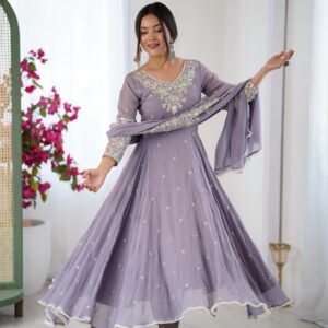 ✨ Lavender Luxe Embroidered Anarkali Set ✨